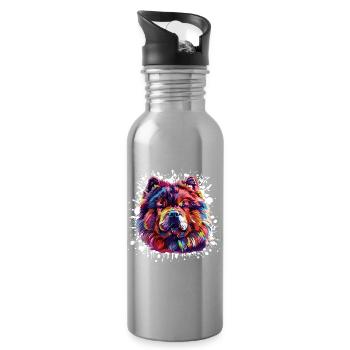 Dog Dog Portrait - Water bottle with straw - silver - Right