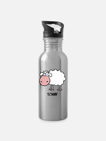 Schaf - Trinkflasche mit integriertem Trinkhalm - Lightsilver
