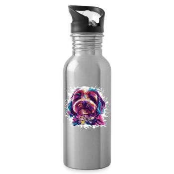 Dog Portrait: Watercolor Splash - Water bottle with straw - silver - Right