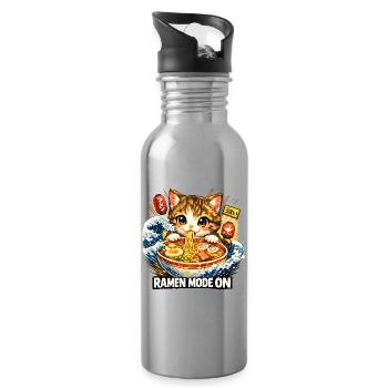 Ramen Nouilles, Amoureux des Chats, Kats Kawaii Rétro - Gourde avec paille intégrée - argent clair - Droite