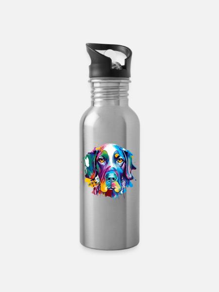 Deutscher Kurzhaar-Pointer GSP Farbenfrohe Hundekunst - Trinkflasche mit integriertem Trinkhalm - Lightsilver