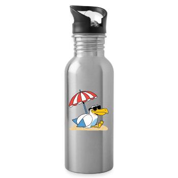 Sonniges Strand-Möwe mit Schirm - Trinkflasche mit integriertem Trinkhalm - Lightsilver - Rechts