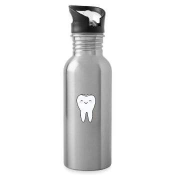 Fröhlicher Zahn Cartoon - Trinkflasche mit integriertem Trinkhalm - Lightsilver - Rechts