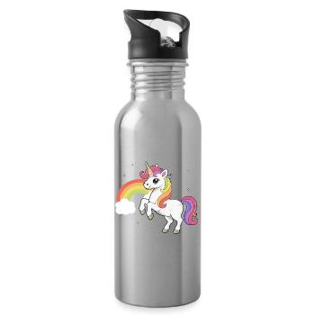Unicorn and Rainbow - Magical Unicorn Design - Water bottle with straw - silver - Right