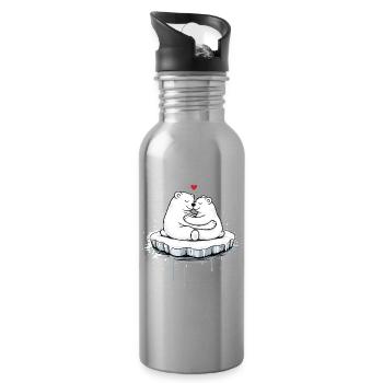 Zwei kuschelnde Eisbären auf Eisscholle  - Trinkflasche mit integriertem Trinkhalm - Lightsilver - Rechts
