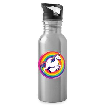Rainbow Unicorn Unicorn Jumps Circle Motif - Water bottle with straw - silver - Right
