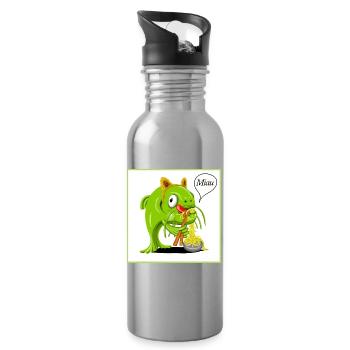 Poisson-chat déguisé en chat en train de sucer des nouilles - Gourde avec paille intégrée - argent clair - Droite