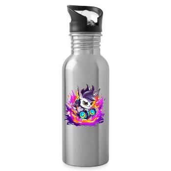 Neon DJ Bunny with Flame Colors - Water bottle with straw - silver - Right