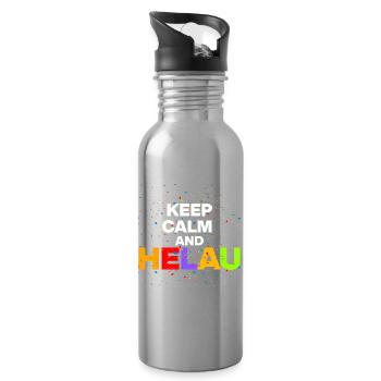 KEEP CALM AND HELAU! KARNEVAL FASCHING weiß - Trinkflasche mit integriertem Trinkhalm - Lightsilver - Rechts