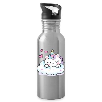 Schlafender Einhorn-Kawaii – Niedliches Valentinstagsdesign - Trinkflasche mit integriertem Trinkhalm - Lightsilver - Rechts
