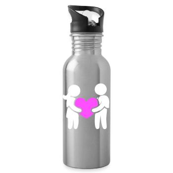 Paar Verliebt Herz - Trinkflasche mit integriertem Trinkhalm - Lightsilver - Rechts