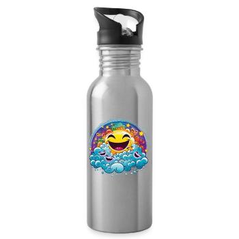 Lachende Sonne in bunten Wolken - Trinkflasche mit integriertem Trinkhalm - Lightsilver - Rechts