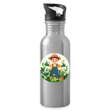 Gärtner Grüner Daumen Pflanzenversteher Motiv - Trinkflasche mit integriertem Trinkhalm - Lightsilver - Rechts