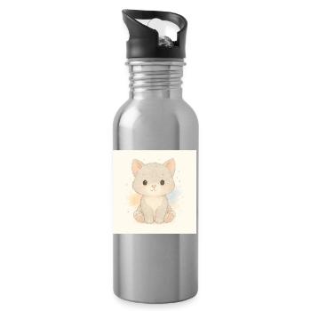 Kindermotiv_Kaetzchen - Trinkflasche mit integriertem Trinkhalm - Lightsilver - Rechts