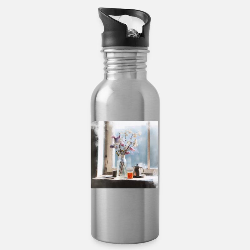 Tranquillité sereine - Gourde avec paille intégrée - argent clair
