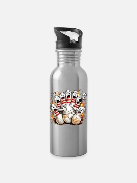 Lustige Bowlingkegel mit Angst vor der Kugel - Trinkflasche mit integriertem Trinkhalm - Lightsilver