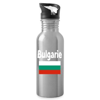 Bulgarie Drapeau et Typographie Bold - Gourde avec paille intégrée - argent clair - Droite