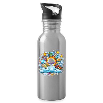 Cosmic Solar Flight Doodle - Water bottle with straw - silver - Right