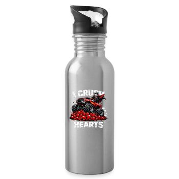  Valentines Day I Crush Hearts Vampire Monster - Water bottle with straw - silver - Right