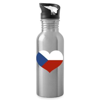 Tschechische Herzflagge - Trinkflasche mit integriertem Trinkhalm - Lightsilver - Rechts