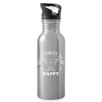 Don't Forget to Be Happy – Retro Heart Saying - Water bottle with straw - silver - Right