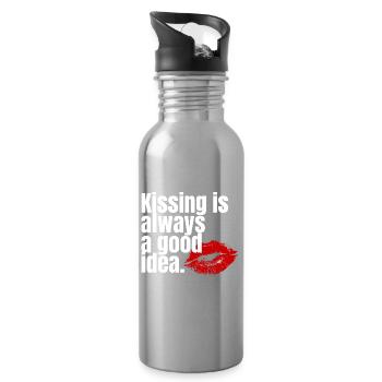 Kissing Is Always a Good Idea Typo Print - Water bottle with straw - silver - Right