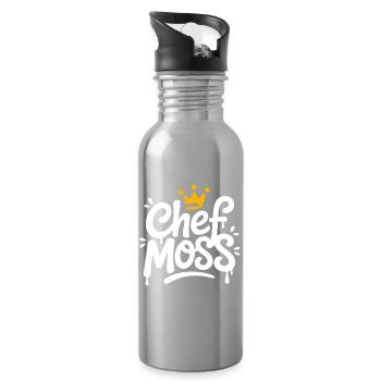 Chef Moss Crown Logo - Water bottle with straw - silver - Right