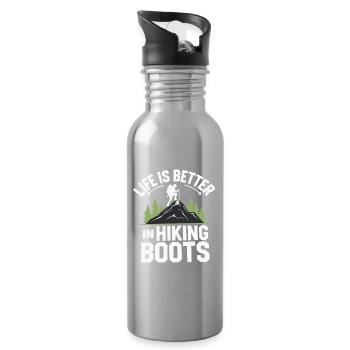 Das Leben ist besser in Wanderschuhen - Trinkflasche mit integriertem Trinkhalm - Lightsilver - Rechts