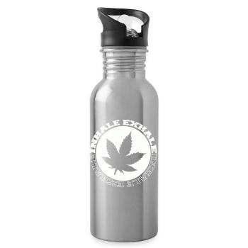 Logo rond de feuilles de cannabis - Gourde avec paille intégrée - argent clair - Droite