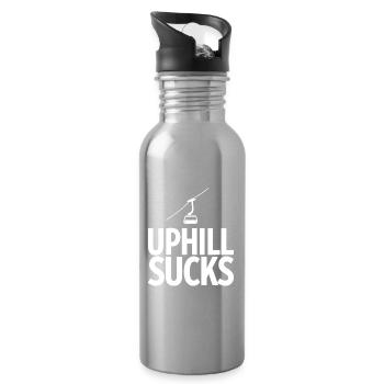 Uphill Sucks Chairlift Winter Sports Statement - Water bottle with straw - silver - Right