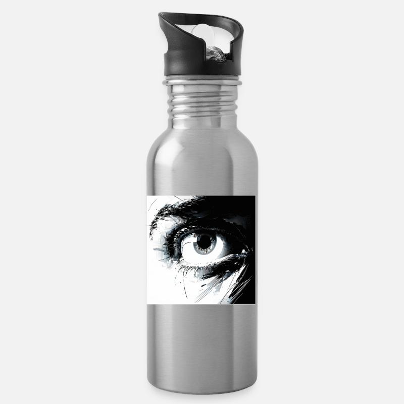 Abstraktes Auge in Schwarzweiß - Trinkflasche mit integriertem Trinkhalm - Lightsilver