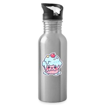 Kawaii Cupcake with Blue Frosting - Water bottle with straw - silver - Right