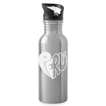 Peru Hand Drawn Logo - Farbe variabel  - Trinkflasche mit integriertem Trinkhalm - Lightsilver - Rechts