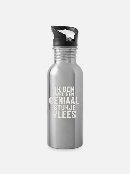 Genius Piece of Meat Typo - Water bottle with straw - silver