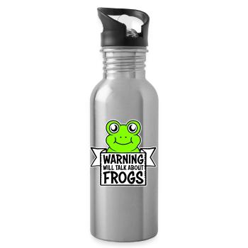 Avertissement : parlera des grenouilles, grenouille, animal drôle. - Gourde avec paille intégrée - argent clair - Droite