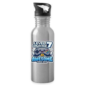 Niveau 7 Débloqué Anniversaire génial 2019 - Gourde avec paille intégrée - argent clair - Droite