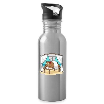 Beach Spa Bear Animal Relaxing Art - Water bottle with straw - silver - Right