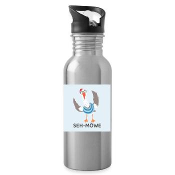 SEH-MÖWE – Funny Seagull - Water bottle with straw - silver - Right