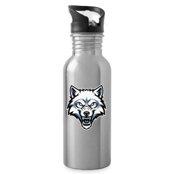Loup Blanc Arctique Sauvage Logo Mascotte Wolf - Gourde avec paille intégrée - argent clair - Droite