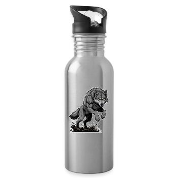 Werwolf Mighty Racing Maskottchen Wolf - Trinkflasche mit integriertem Trinkhalm - Lightsilver - Rechts