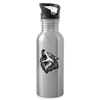 Loup Sauvage Hurlant Yeux Rouges Mascotte Wolf - Gourde avec paille intégrée - argent clair - Droite