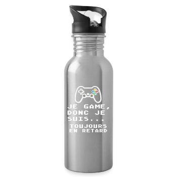 Je game toujours en retard - humour geek - Gourde avec paille intégrée - argent clair - Droite
