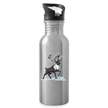 Arctic Caribou Reindeer Northern Mascot - Water bottle with straw - silver - Right