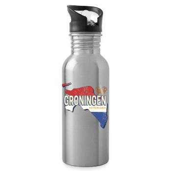 Groningen Niederlande Landkarte Holland Souvenir - Trinkflasche mit integriertem Trinkhalm - Lightsilver - Rechts