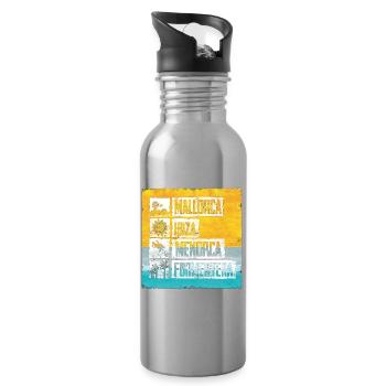 Balearic Islands Retro Stamp - Water bottle with straw - silver - Right