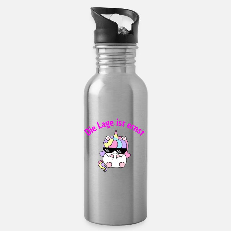 LAGE IST ERNST, COOLES EINHORN! LUSTIGER SPRUCH - Trinkflasche mit integriertem Trinkhalm - Lightsilver