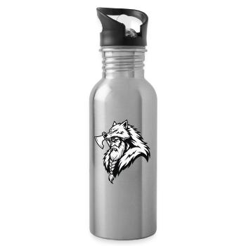 Viking Ulfhednar Warrior Wolf Berserker Mascot - Water bottle with straw - silver - Right