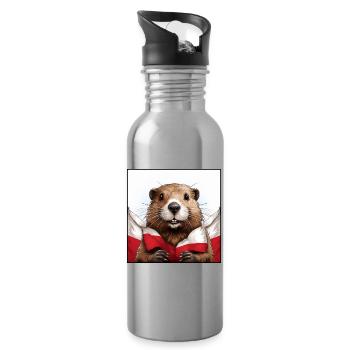 Beaver Poland Flag - Water bottle with straw - silver - Right