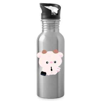 Kawaii-Kuh im Gleichstand mit Kaffee - Trinkflasche mit integriertem Trinkhalm - Lightsilver - Rechts