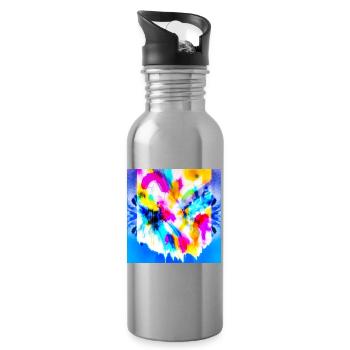 Explosion of colour in watercolour - Water bottle with straw - silver - Right